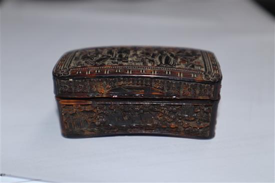 A Cantonese carved tortoiseshell snuff box